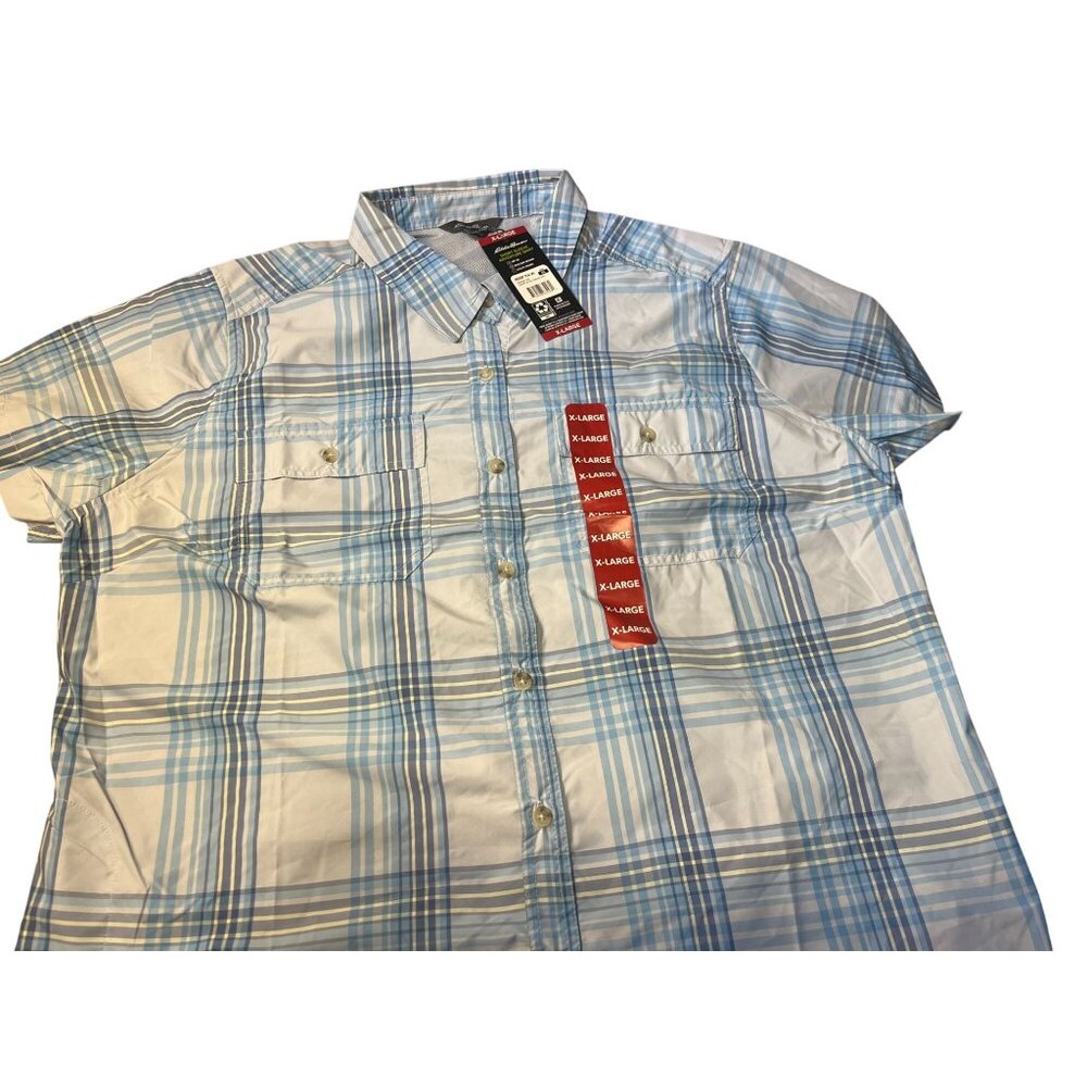 Eddie Bauer Women's X-Large Blue & White Plaid Short-Sleeve Moisture Wicking